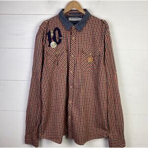 AKOO Shirt Men XXL Long Sleeve Gingham Check Button Tomahawks vs Outlaws Retro‎